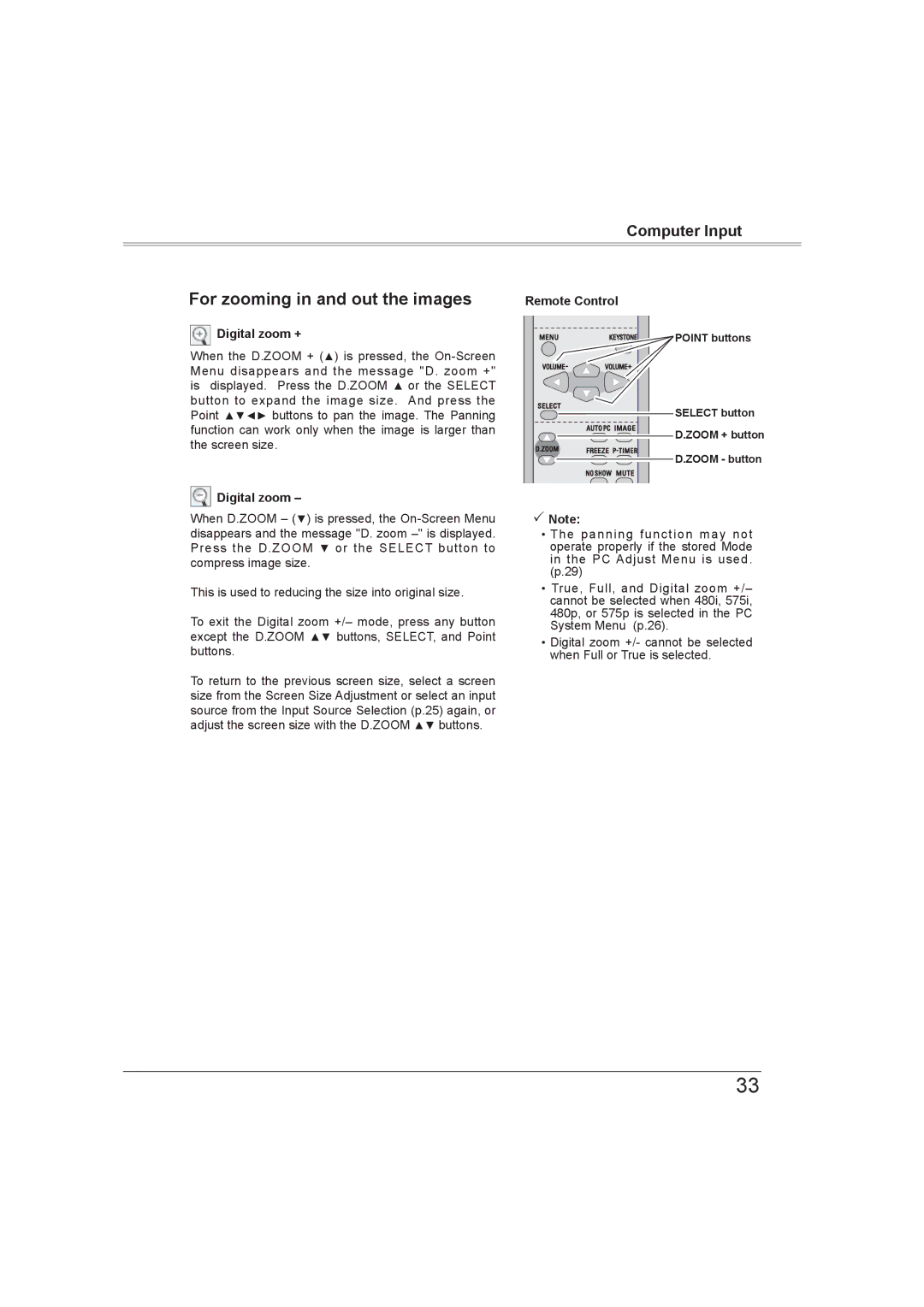 Sanyo PLC-XW56 owner manual For zooming in and out the images, Digital zoom + 