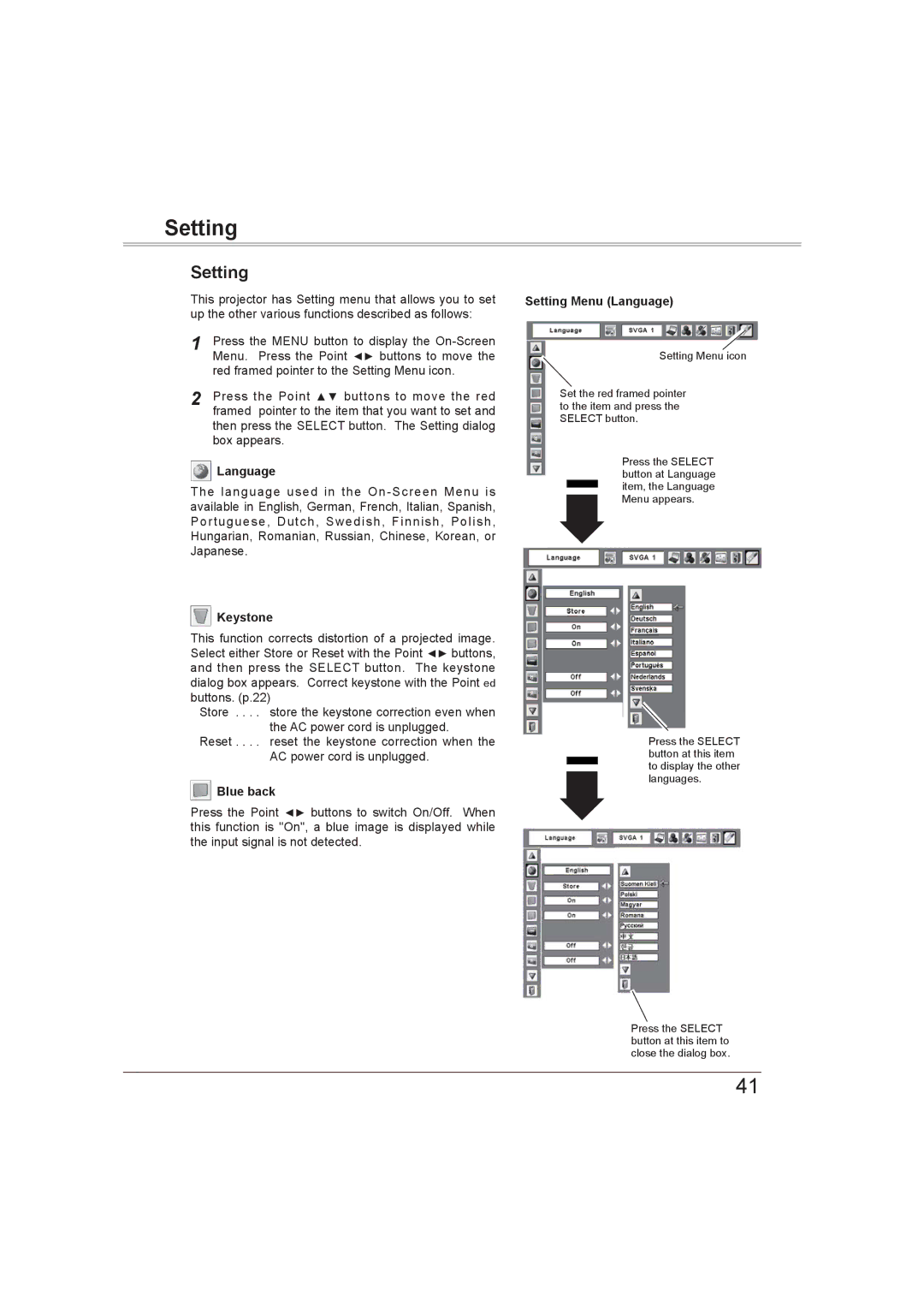 Sanyo PLC-XW56 owner manual Setting 