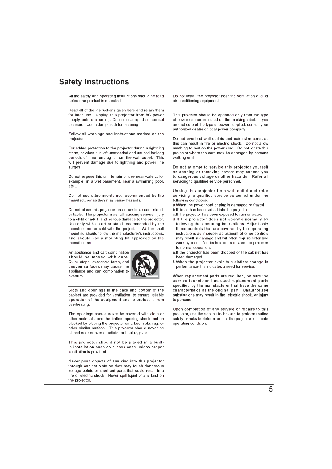 Sanyo PLC-XW56 owner manual Safety Instructions 