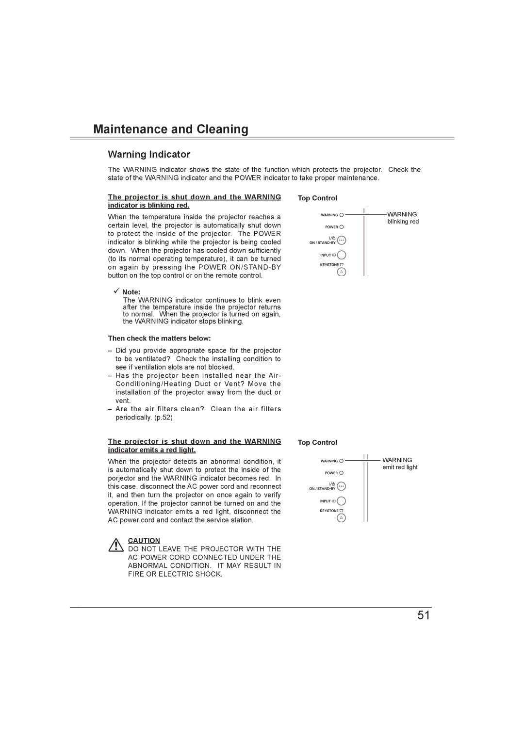 Sanyo PLC-XW56 owner manual Maintenance and Cleaning, Then check the matters below 