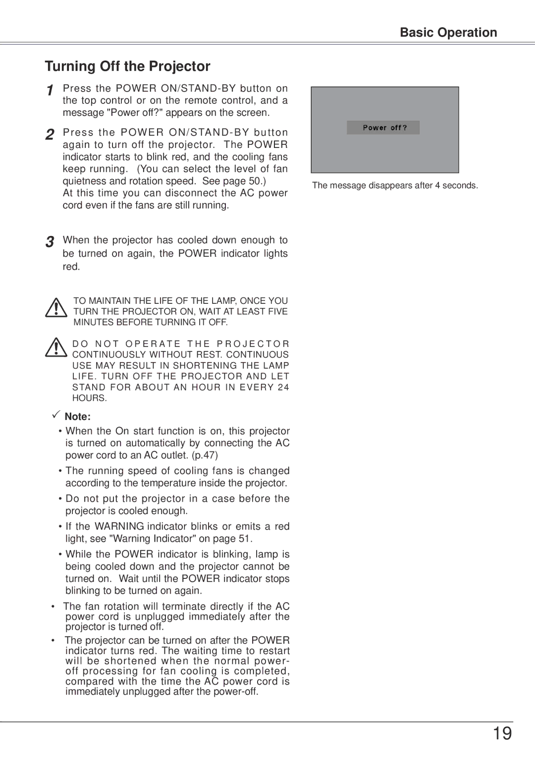 Sanyo PLC-XW57 owner manual Turning Off the Projector 