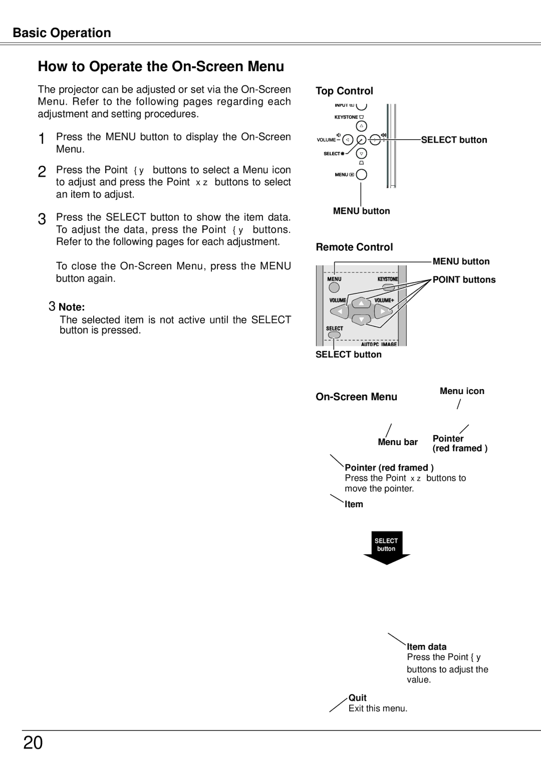 Sanyo PLC-XW57 owner manual How to Operate the On-Screen Menu, Top Control, Remote Control 