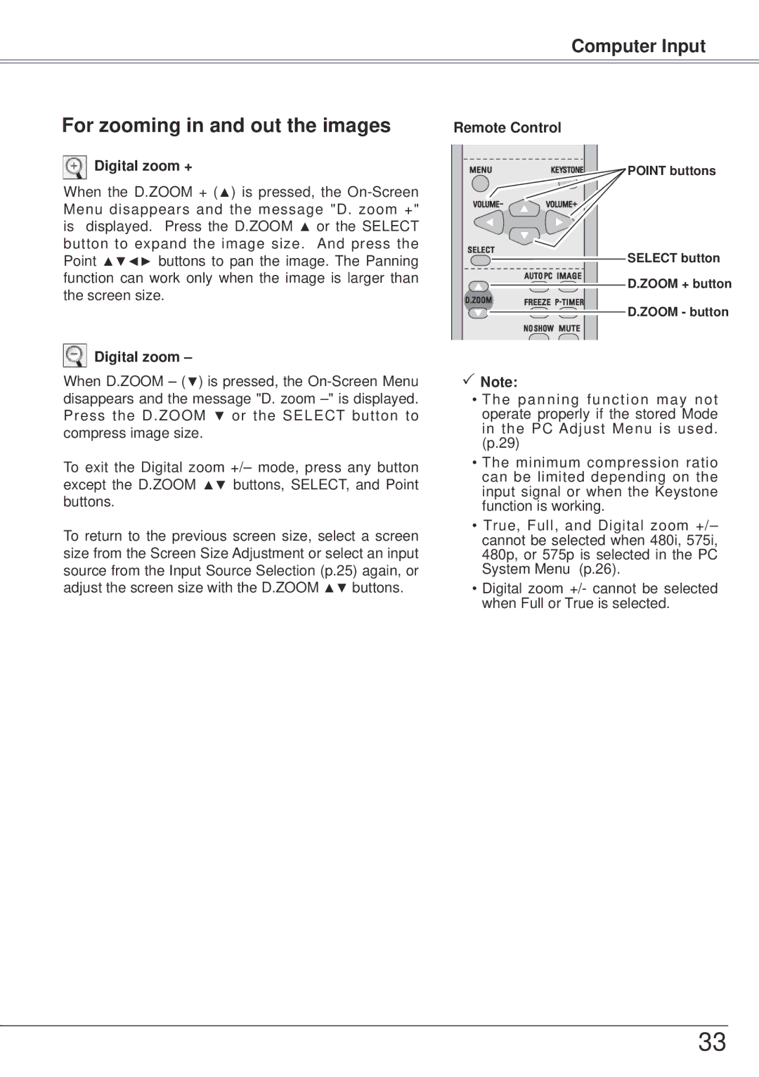 Sanyo PLC-XW57 owner manual For zooming in and out the images, Digital zoom + 