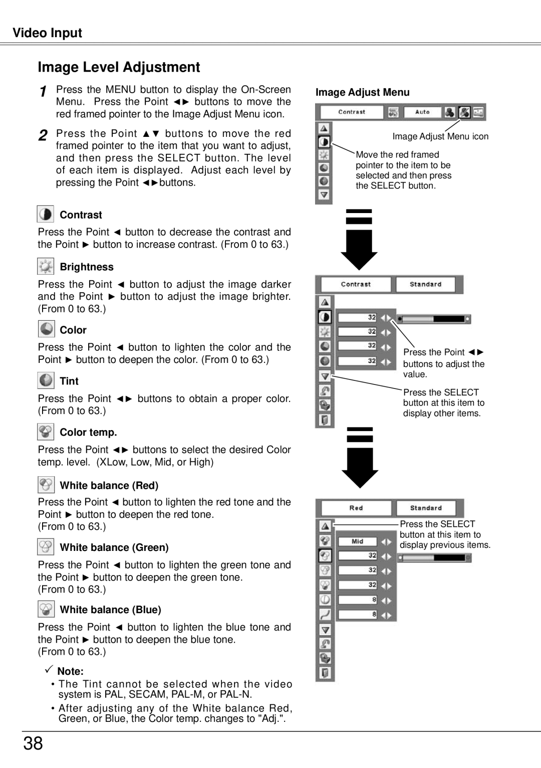 Sanyo PLC-XW57 owner manual Color, Tint 