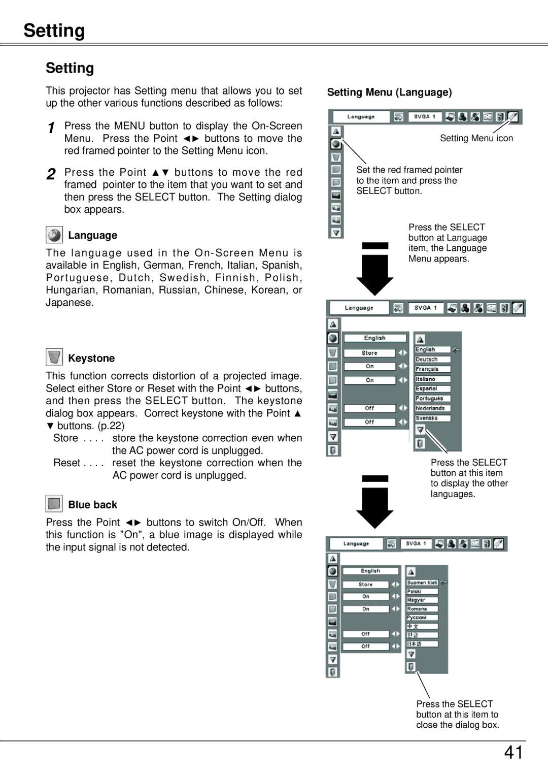 Sanyo PLC-XW57 owner manual Setting 