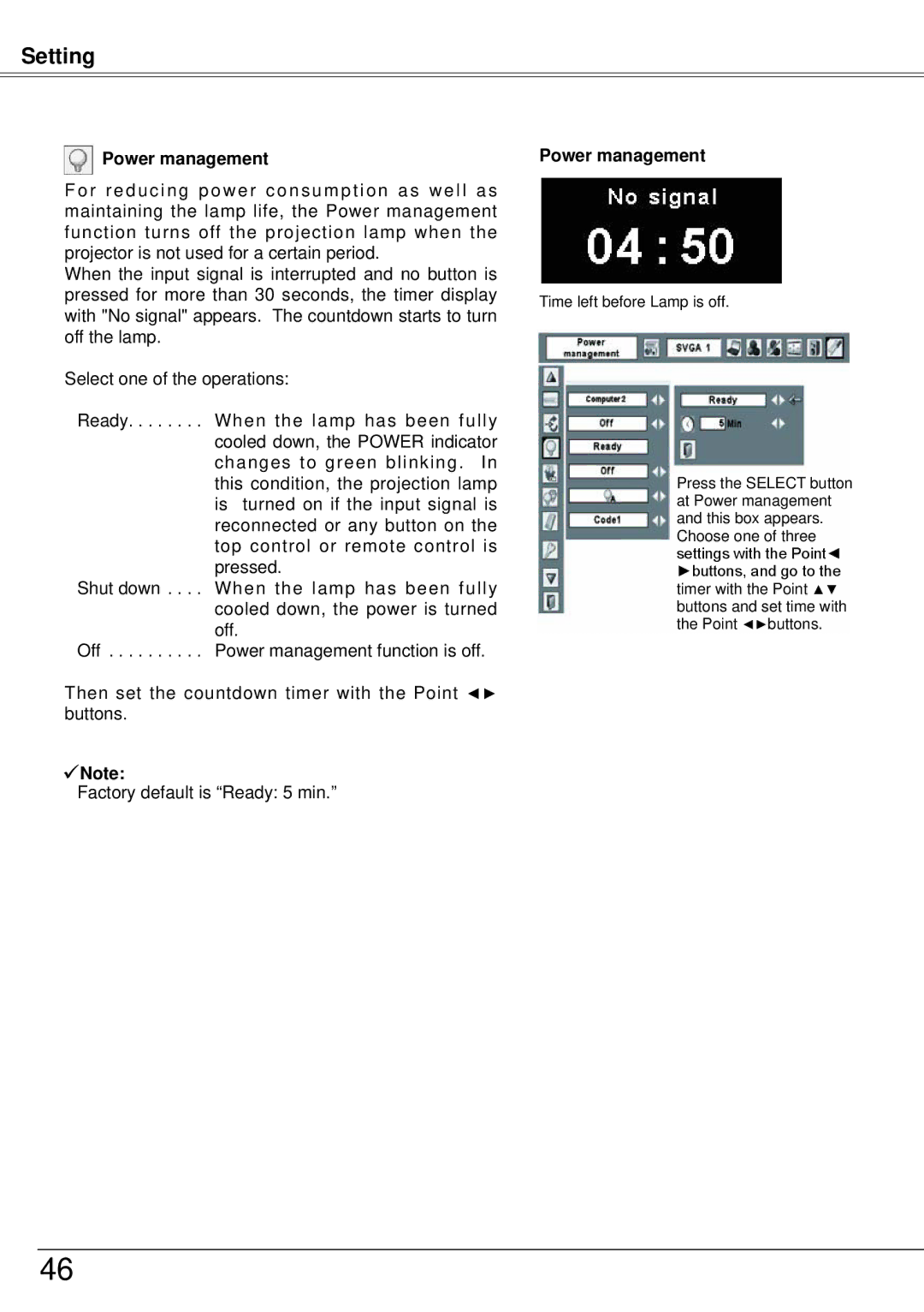 Sanyo PLC-XW57 owner manual Power management 