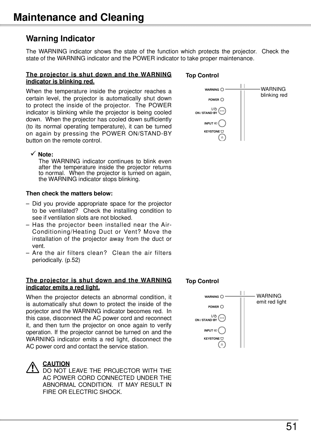 Sanyo PLC-XW57 owner manual Maintenance and Cleaning,  Note Then check the matters below 