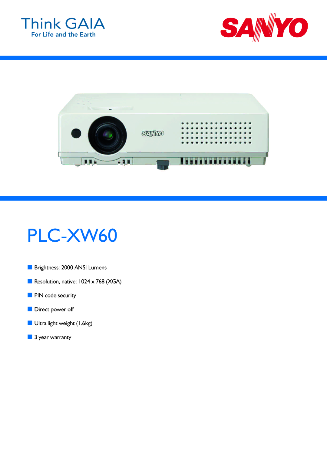 Sanyo PLC-XW60 warranty 