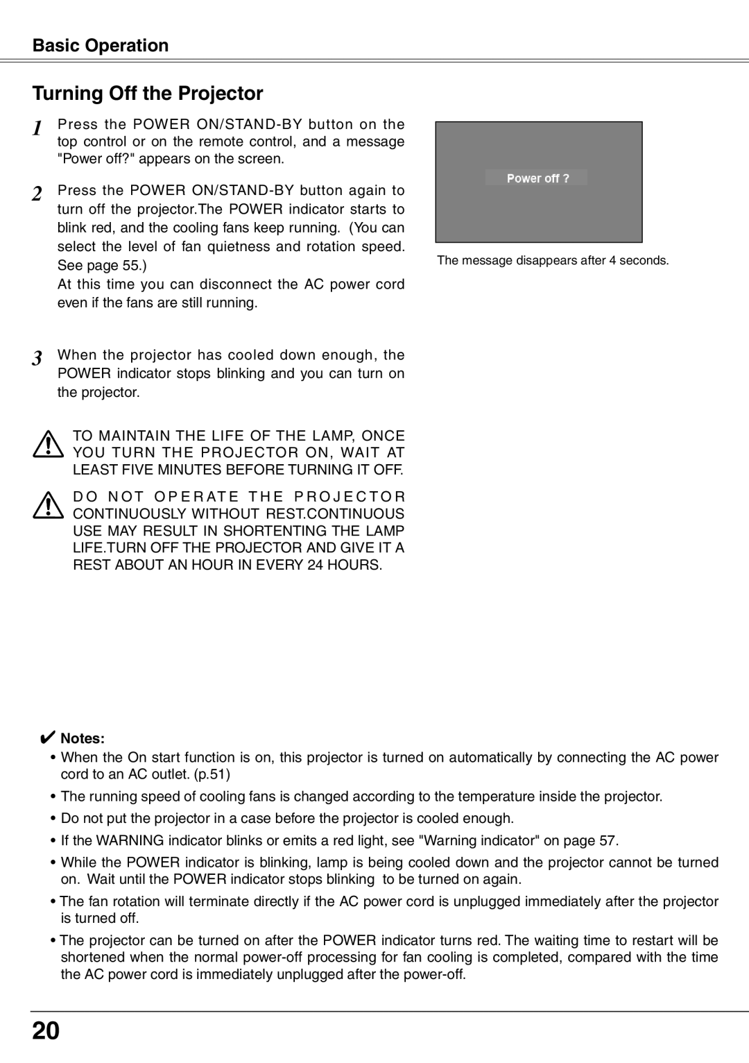 Sanyo PLC-XW65K owner manual Turning Off the Projector 