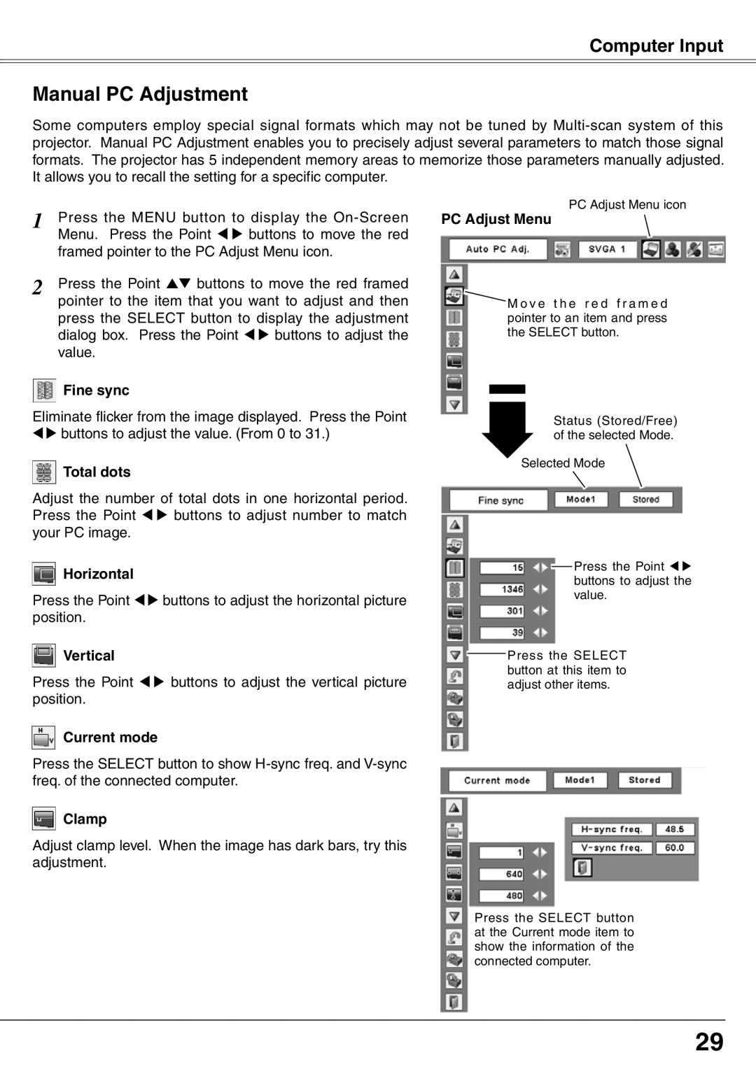 Sanyo PLC-XW65K owner manual Manual PC Adjustment 