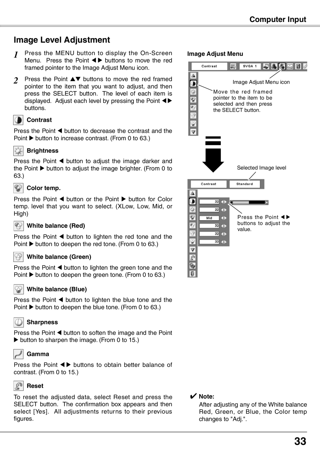 Sanyo PLC-XW65K owner manual Image Level Adjustment 