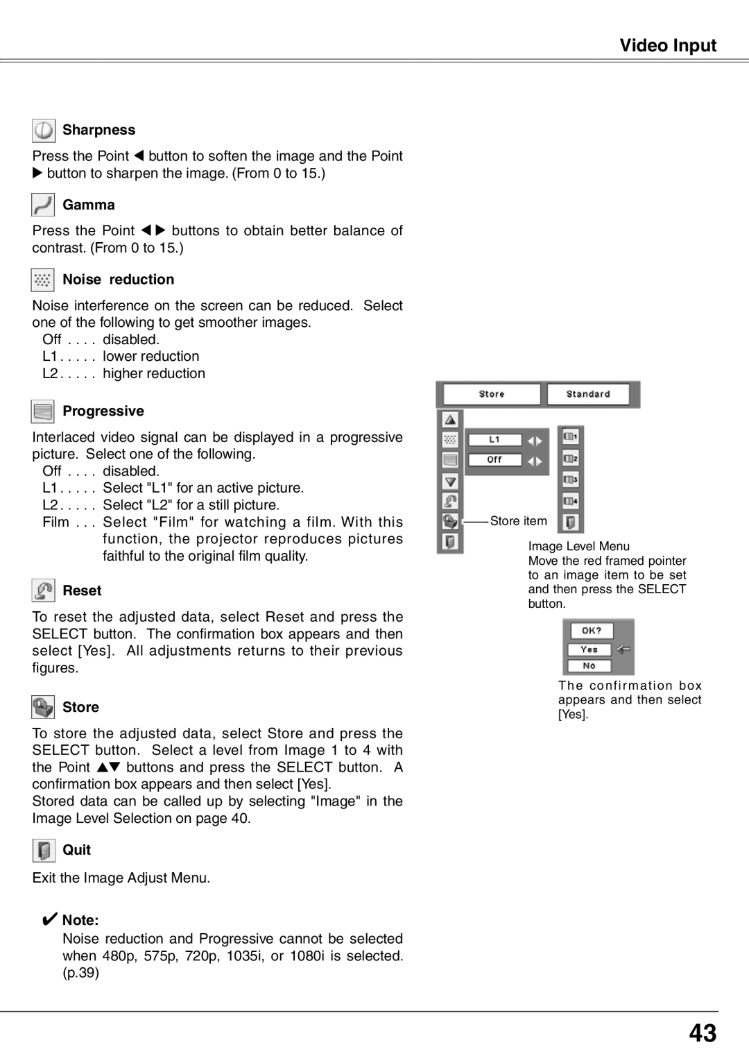 Sanyo PLC-XW65K owner manual Noise reduction, Progressive 