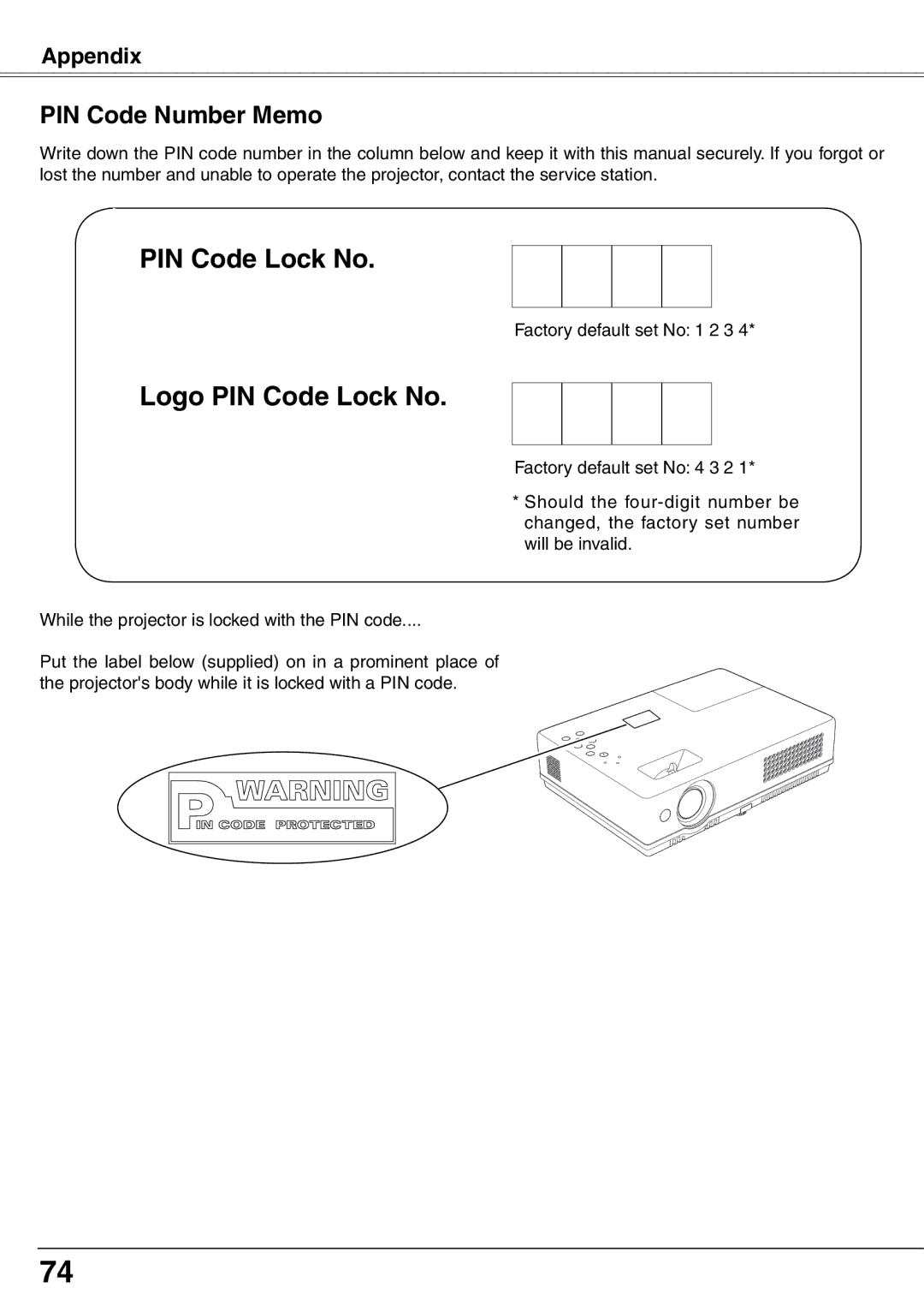 Sanyo PLC-XW65K owner manual Logo PIN Code Lock No, PIN Code Number Memo 