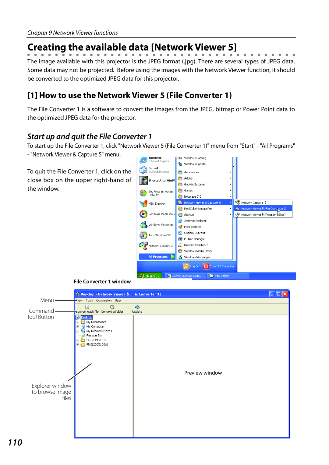 Sanyo PLCXL51 owner manual Creating the available data Network Viewer, How to use the Network Viewer 5 File Converter 