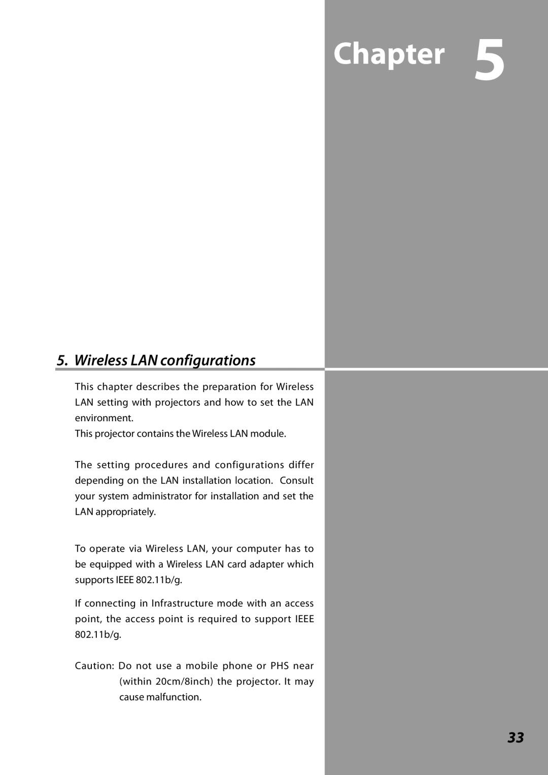 Sanyo PLCXL51 owner manual Wireless LAN configurations, Chapter 