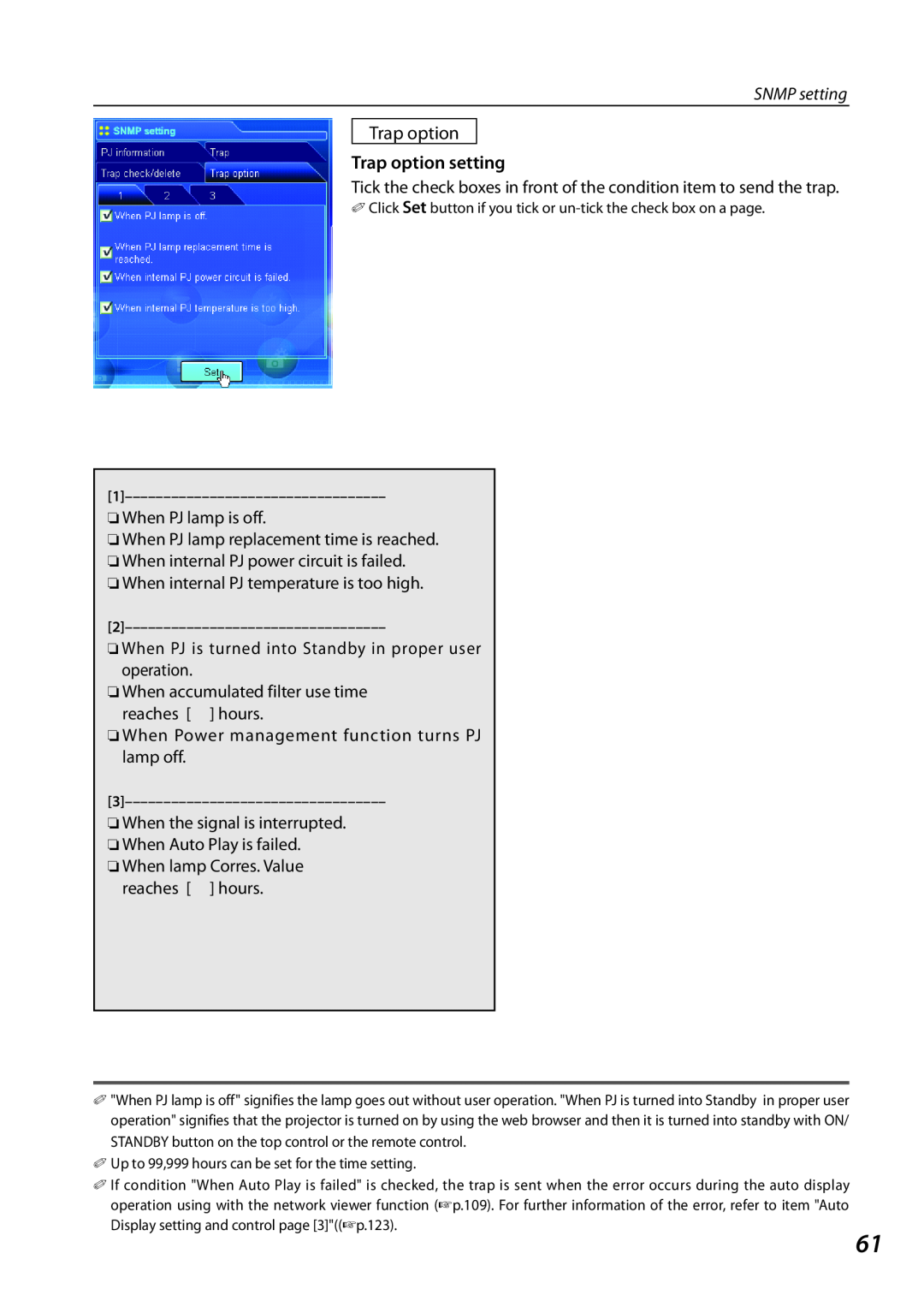 Sanyo PLCXL51 owner manual Trap option setting, SNMP setting 