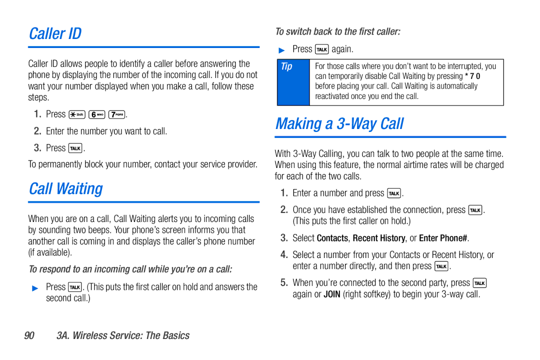 Sanyo PLS-3810 manual Caller ID, Call Waiting, Making a 3-Way Call 