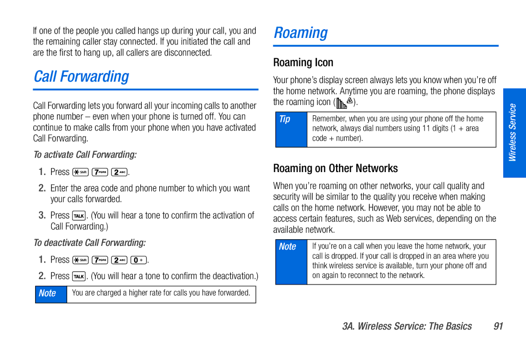 Sanyo PLS-3810 manual Roaming on Other Networks, To activate Call Forwarding, To deactivate Call Forwarding 