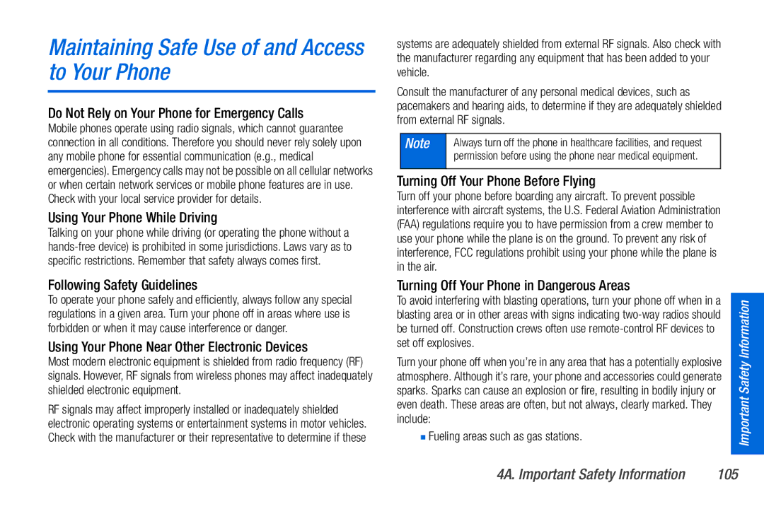 Sanyo PLS-3810 manual Maintaining Safe Use of and Access to Your Phone, 105 