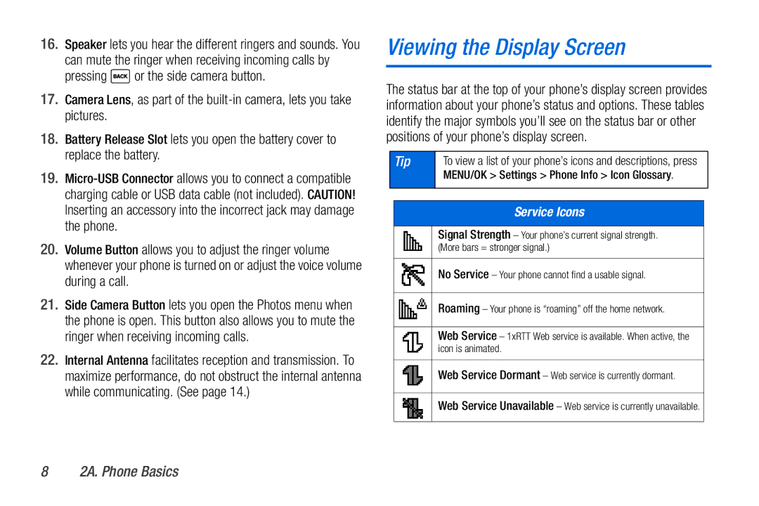 Sanyo PLS-3810 manual Viewing the Display Screen, Service Icons 