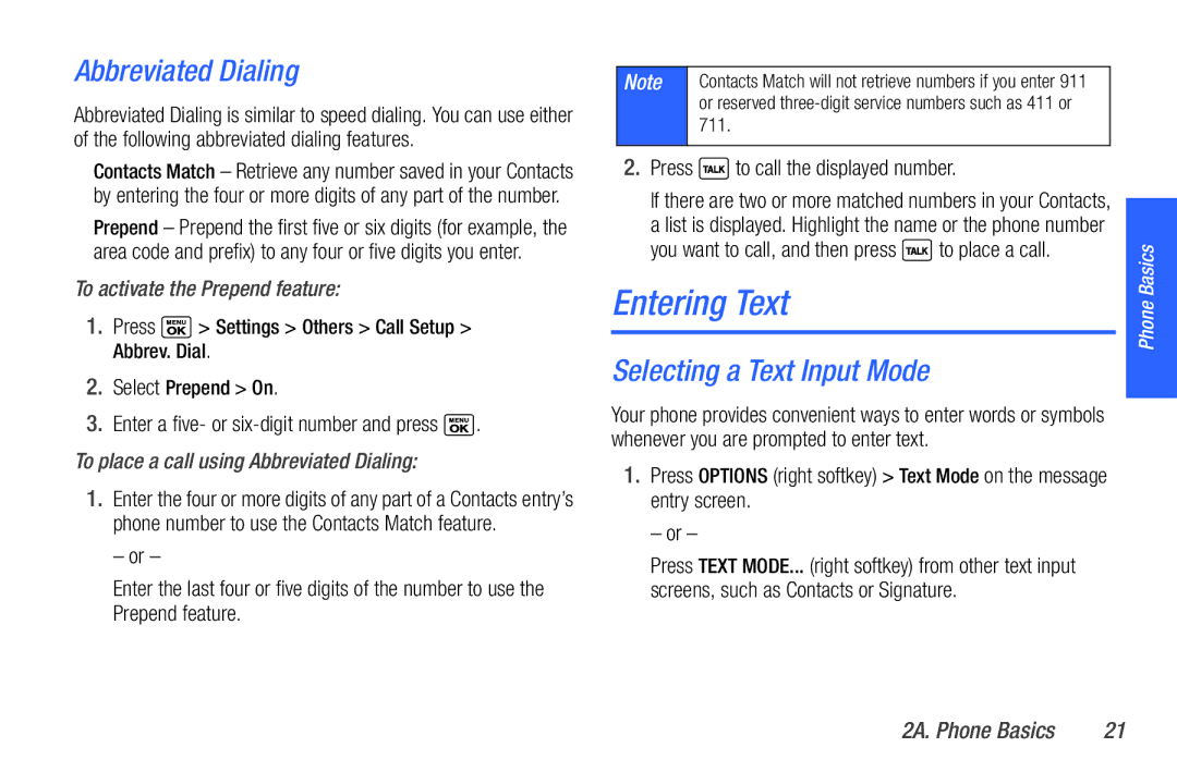 Sanyo PLS-3810 manual Entering Text, Abbreviated Dialing, Selecting a Text Input Mode, To activate the Prepend feature 