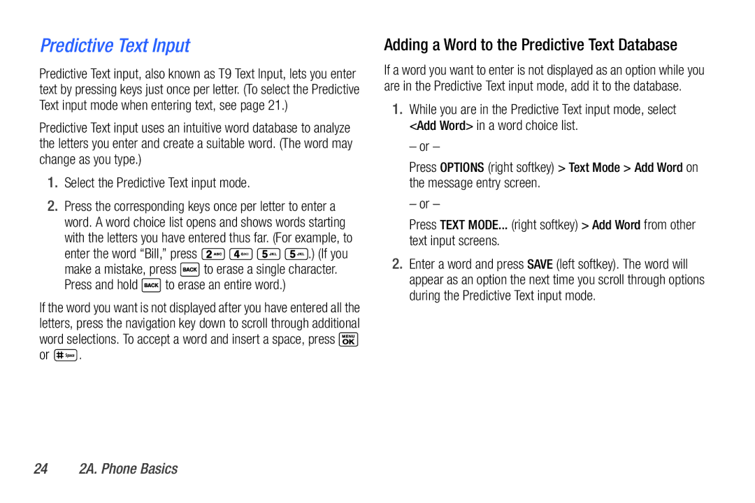 Sanyo PLS-3810 Predictive Text Input, Adding a Word to the Predictive Text Database, Select the Predictive Text input mode 