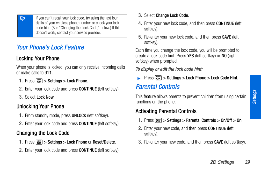 Sanyo PLS-3810 manual Your Phone’s Lock Feature, Parental Controls 