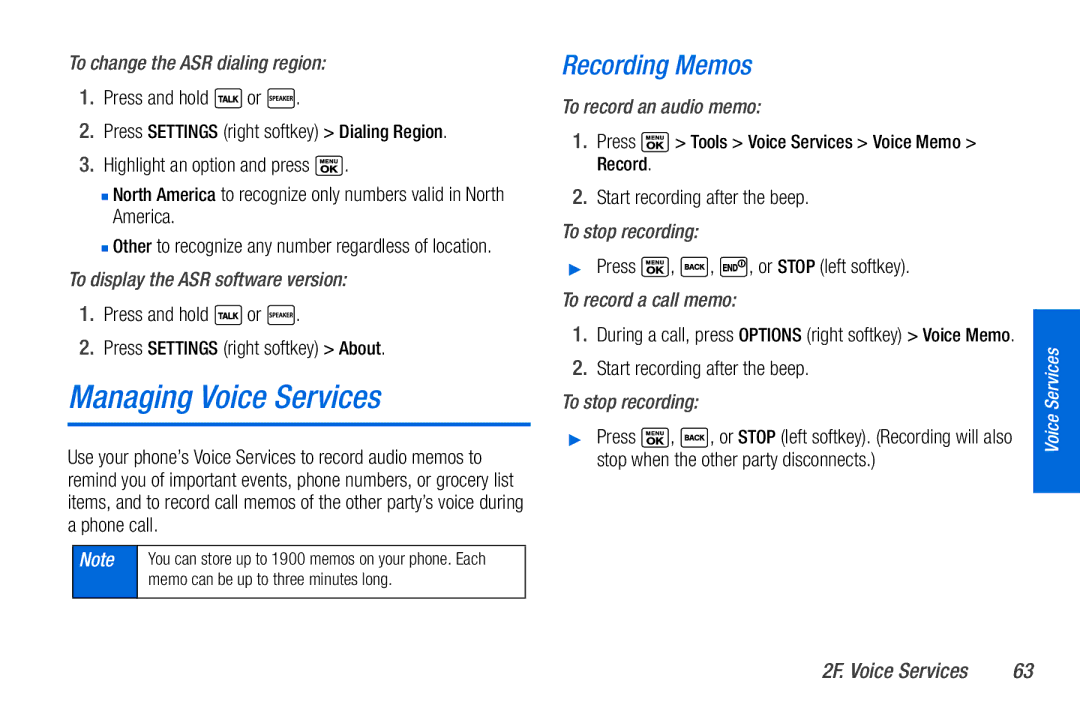 Sanyo PLS-3810 manual Managing Voice Services, Recording Memos 