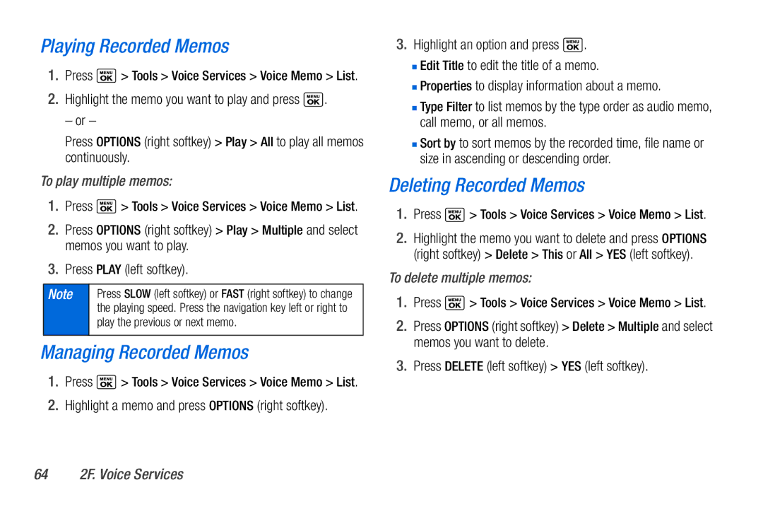 Sanyo PLS-3810 manual Playing Recorded Memos, Managing Recorded Memos, Deleting Recorded Memos 