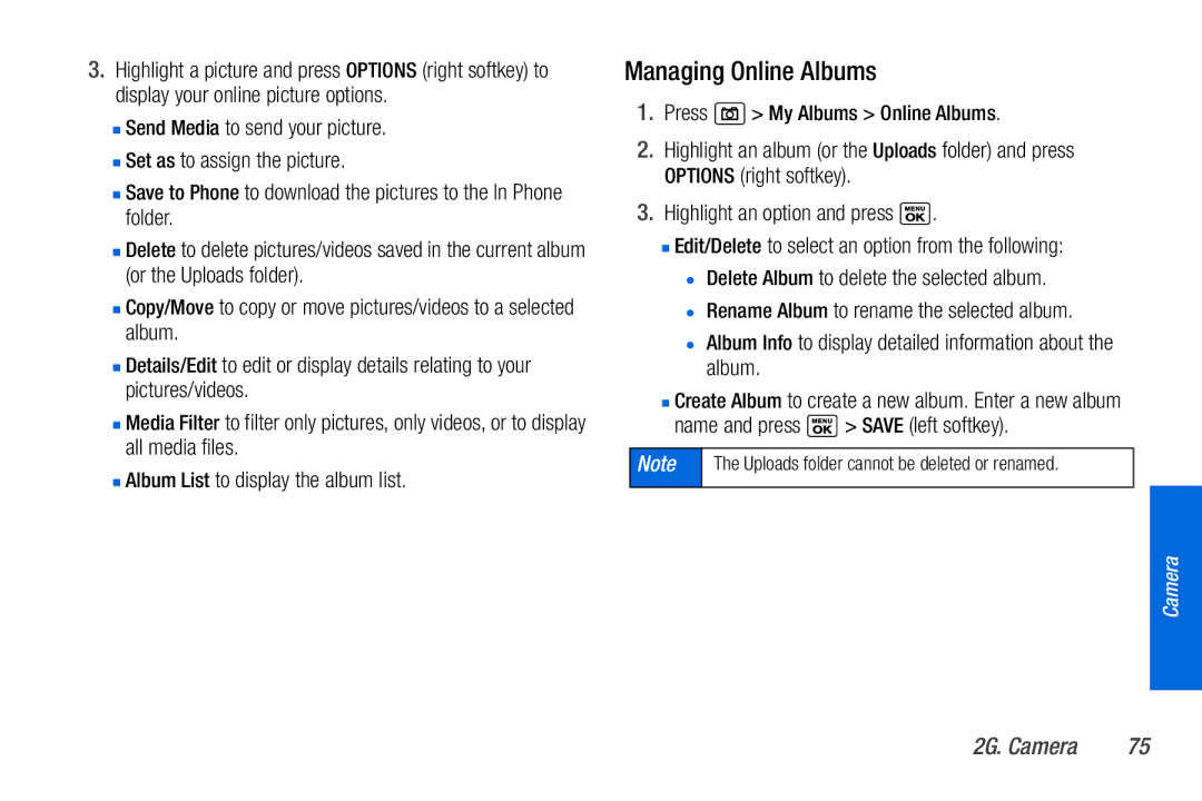 Sanyo PLS-3810 manual Managing Online Albums, Name and press Save left softkey, Press My Albums Online Albums 