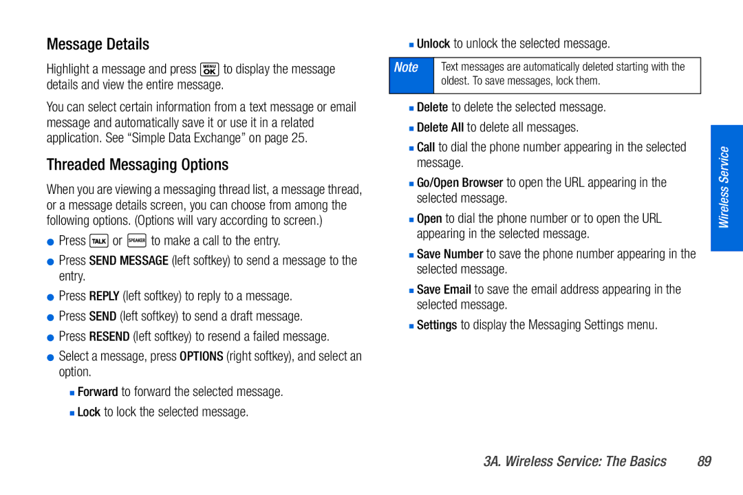 Sanyo PLS-3810 manual Message Details, Threaded Messaging Options,  Press Resend left softkey to resend a failed message 