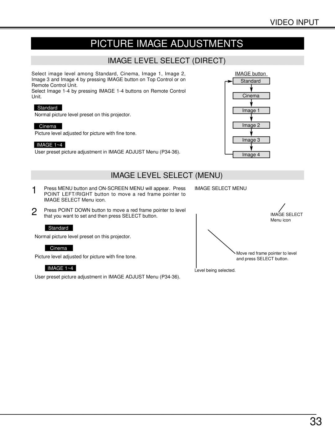 Sanyo PLV-70 owner manual Picture Image Adjustments, Cinema 