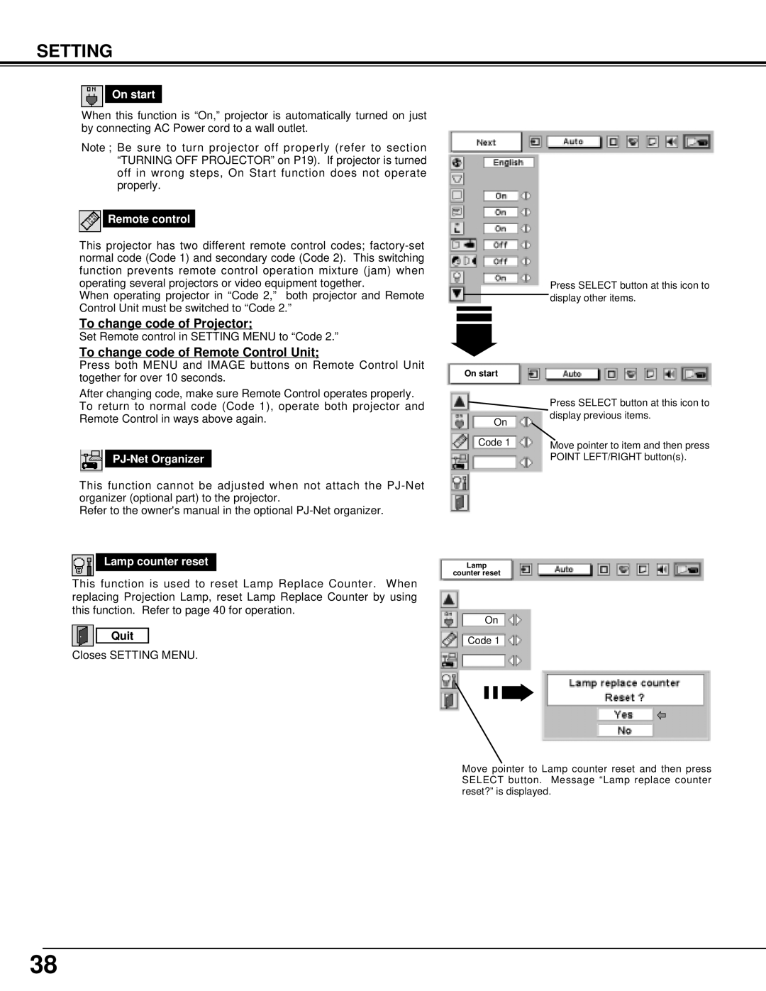 Sanyo PLV-70 owner manual To change code of Projector, To change code of Remote Control Unit 