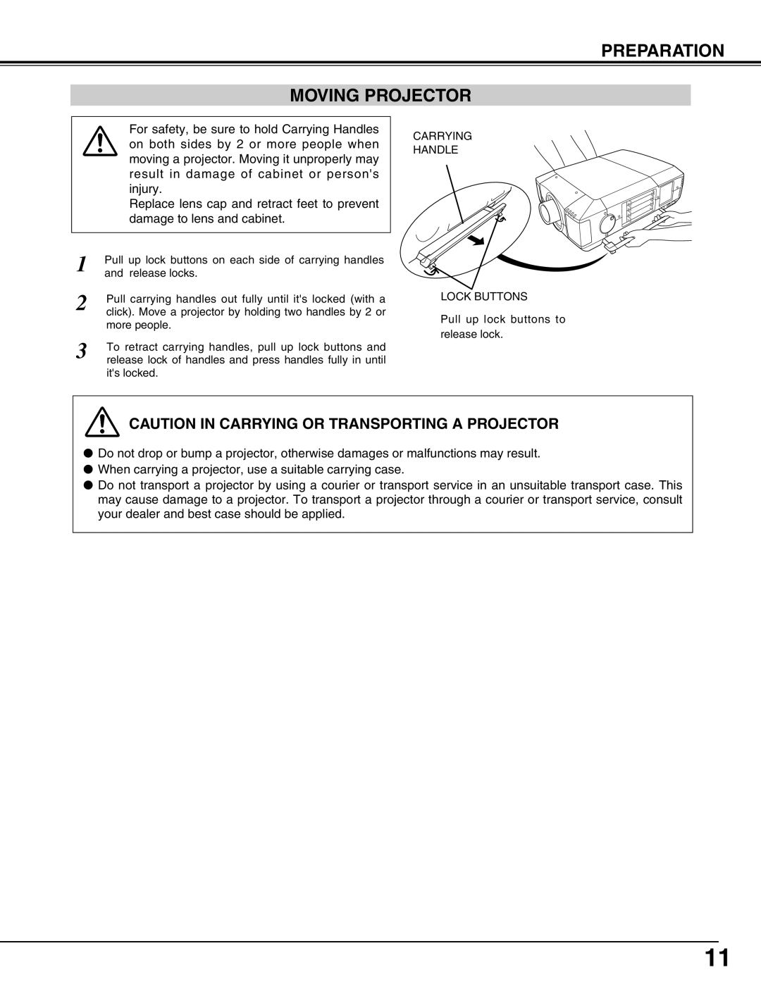 Sanyo PLV-HD2000E, PLV-HD2000N owner manual Preparation Moving Projector 