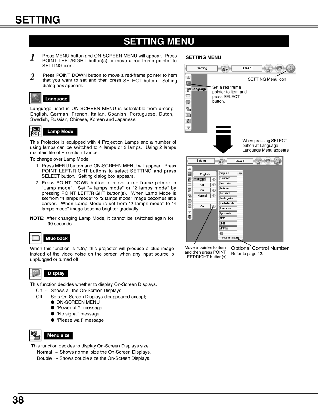 Sanyo PLV-HD2000N, PLV-HD2000E owner manual Setting Menu 