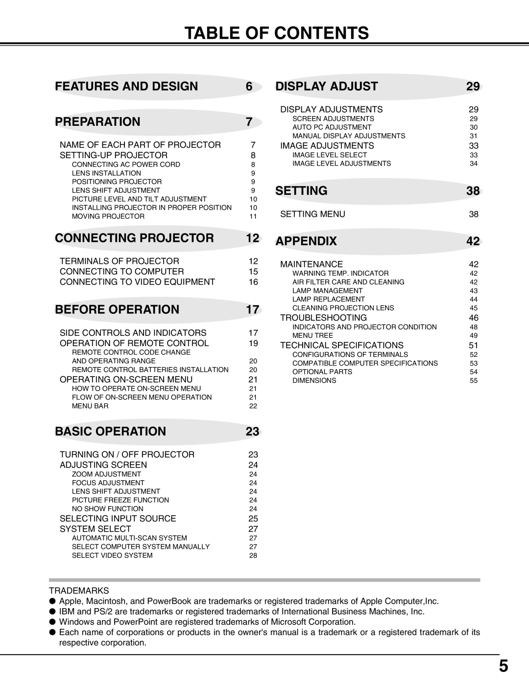 Sanyo PLV-HD2000E, PLV-HD2000N owner manual Table of Contents 