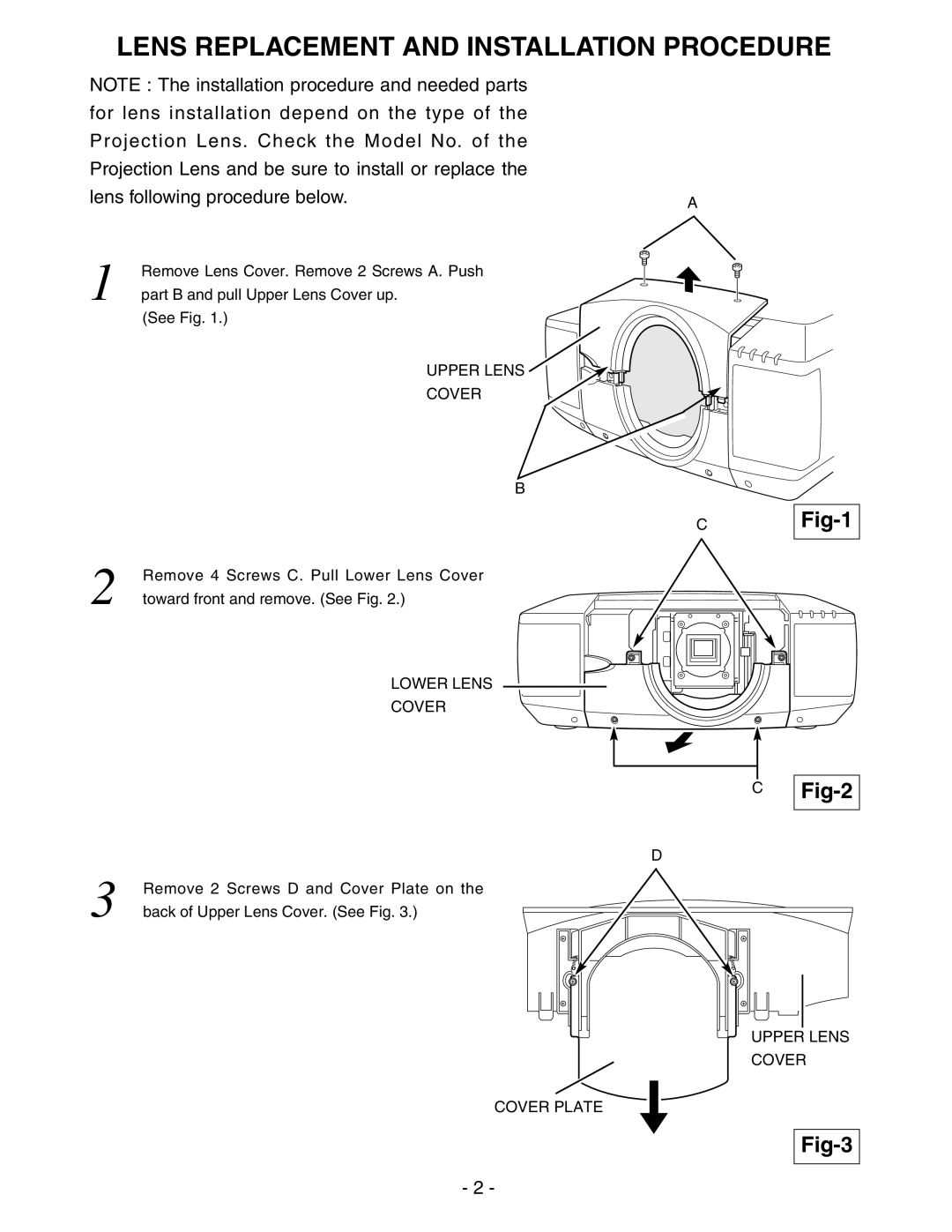 Sanyo PLV-HD2000E, PLV-HD2000N owner manual Lens Replacement and Installation Procedure 