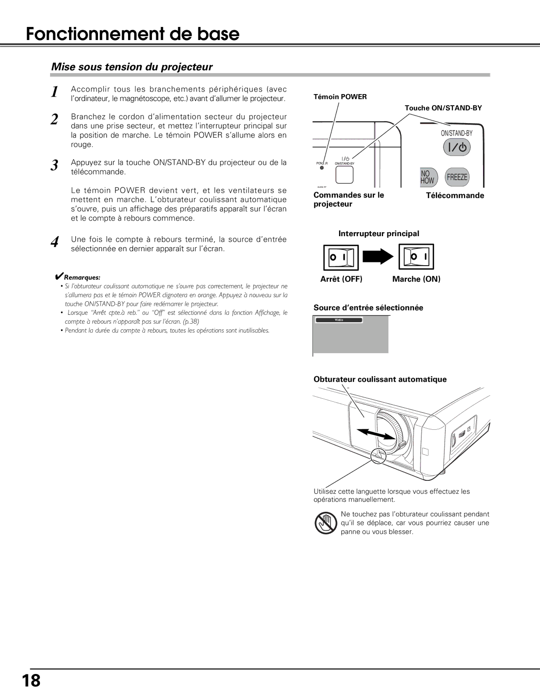 Sanyo PLV-Z5BK manual Fonctionnement de base, Mise sous tension du projecteur 