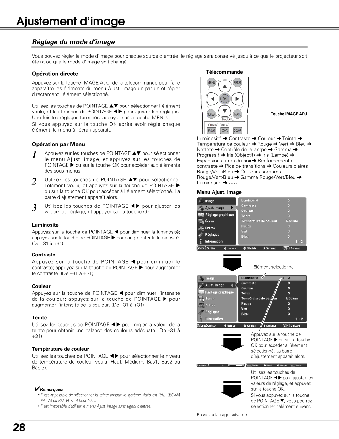 Sanyo PLV-Z5BK manual Ajustement d’image, Réglage du mode d’image 