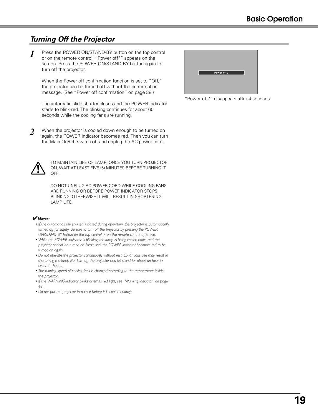 Sanyo PLV-Z60 owner manual Turning Off the Projector 