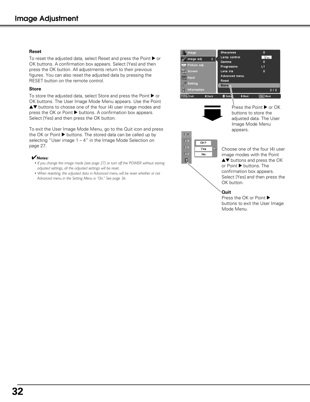 Sanyo PLV-Z60 owner manual Reset, Store 