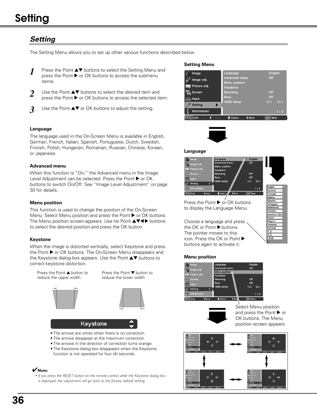 Sanyo PLV-Z60 owner manual Setting 