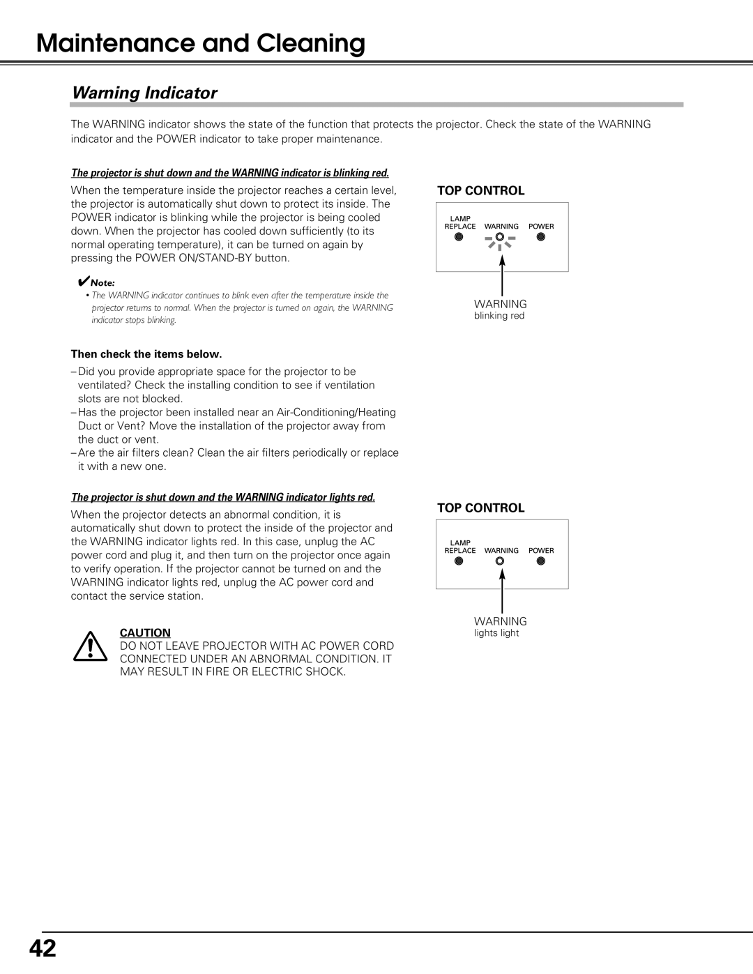 Sanyo PLV-Z60 owner manual Maintenance and Cleaning, Then check the items below 