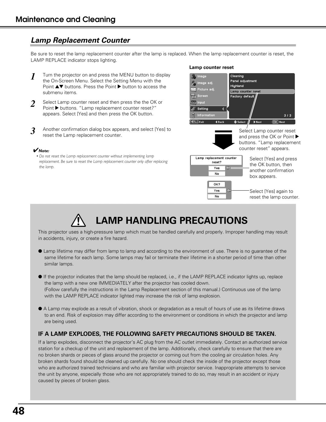 Sanyo PLV-Z60 owner manual Lamp Replacement Counter 