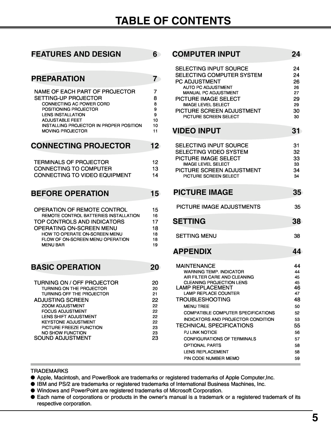 Sanyo PLV-75/PLV-80, PLV75L/PLV-80L owner manual Table Of Contents 