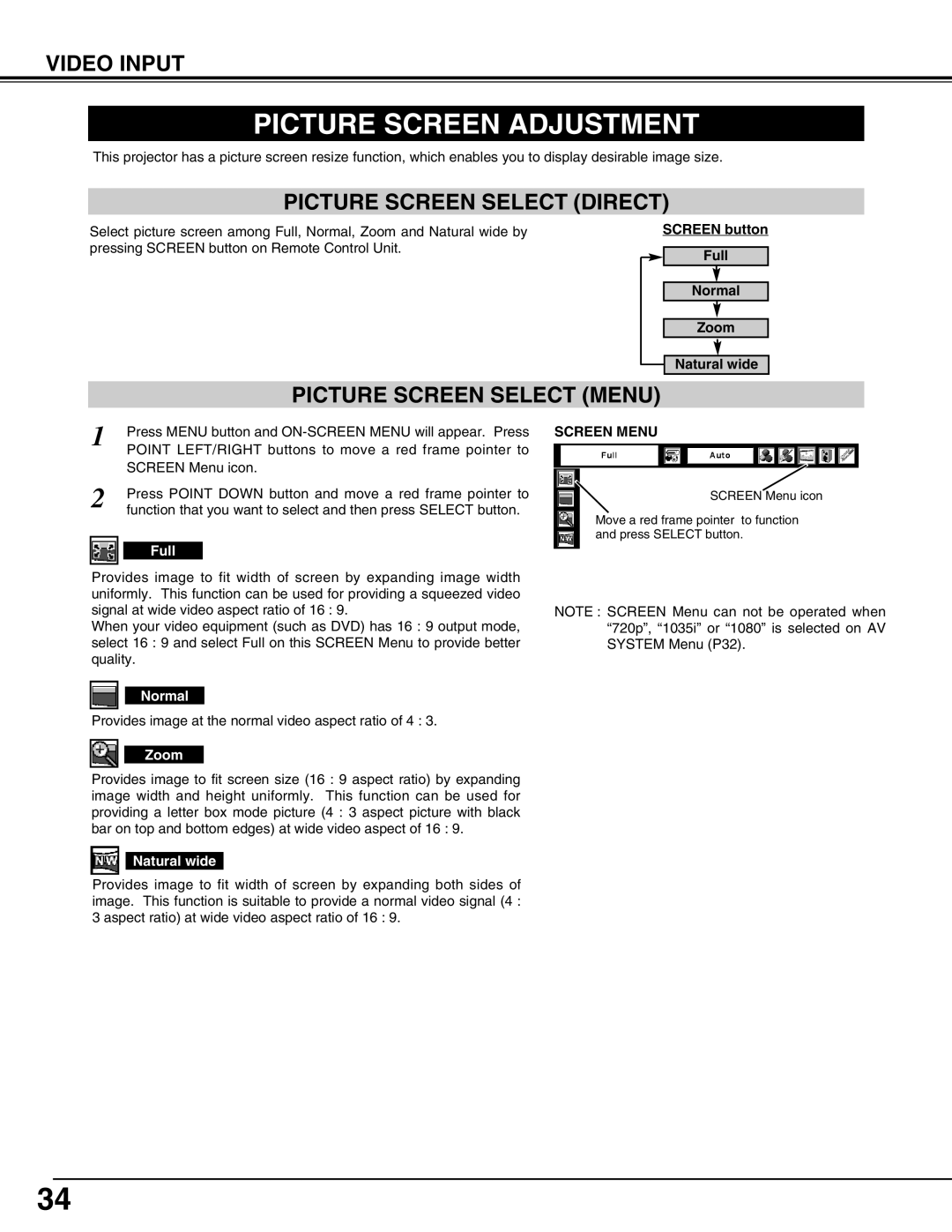 Sanyo PLV75L/PLV-80L, PLV-75/PLV-80 owner manual Zoom, Natural wide 