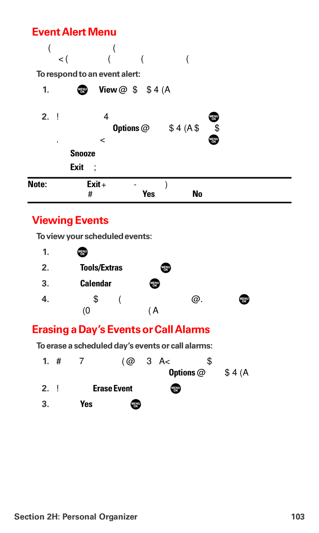 Sanyo PM-8200 manual Event Alert Menu, Viewing Events, Erasing a Day’s Events or Call Alarms 