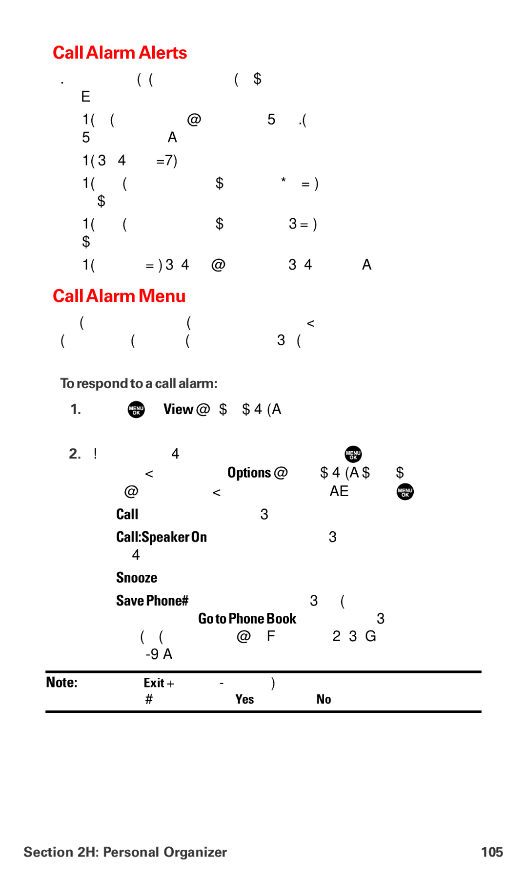 Sanyo PM-8200 manual Call Alarm Alerts, Call Alarm Menu, To respond to a call alarm, Personal Organizer 105 