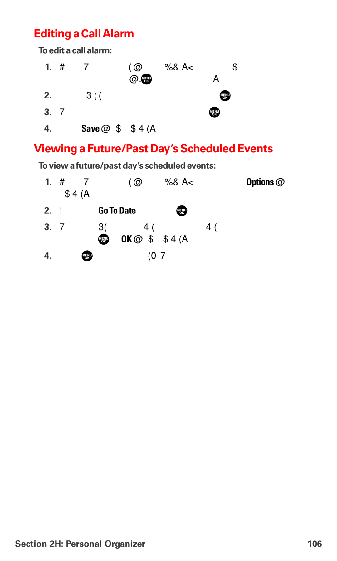 Sanyo PM-8200 manual Editing a Call Alarm, Viewing a Future/Past Day’s Scheduled Events, To edit a call alarm 