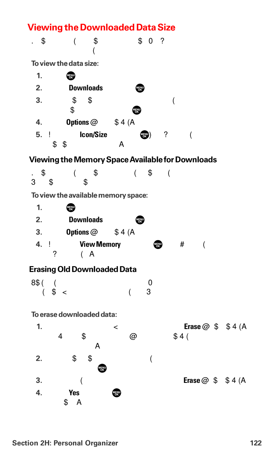 Sanyo PM-8200 manual Viewing the Downloaded Data Size, Viewing the MemorySpace Available for Downloads 